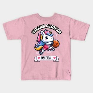 Basketball Unicorn Olympics 🏀🦄 - Slam Dunk Cuteness! Kids T-Shirt